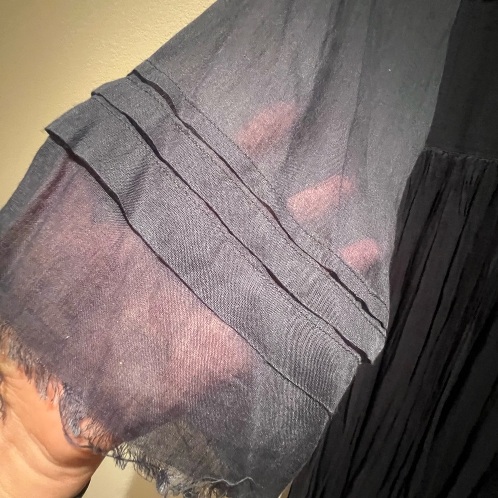 Navy Long-Sleeve Pleated Maxi tied in front Cardigan - Picture 10 of 11